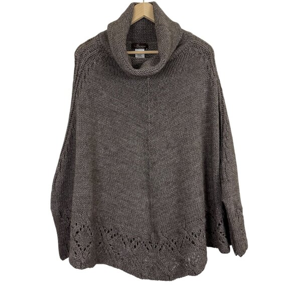 Sperico Italy Knit Wool Alpaca Blend Poncho Sweater OS Cowl Neck Lace Trim Brown - Picture 1 of 9